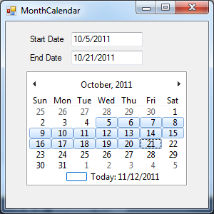 MonthCalendar 컨트롤