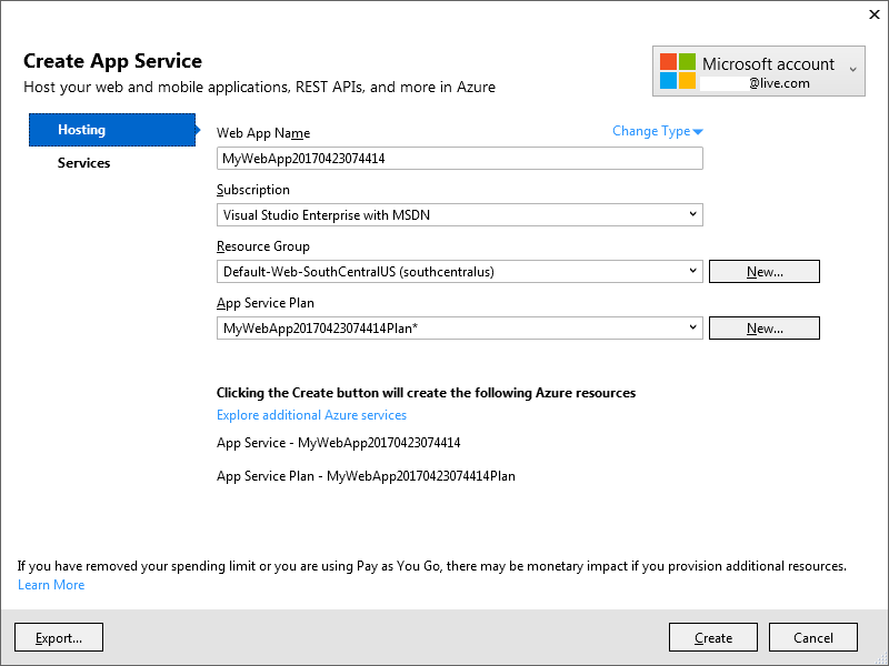 Azure Create App Service