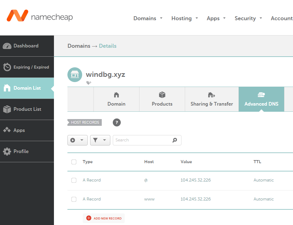 NameCheap DNS setting