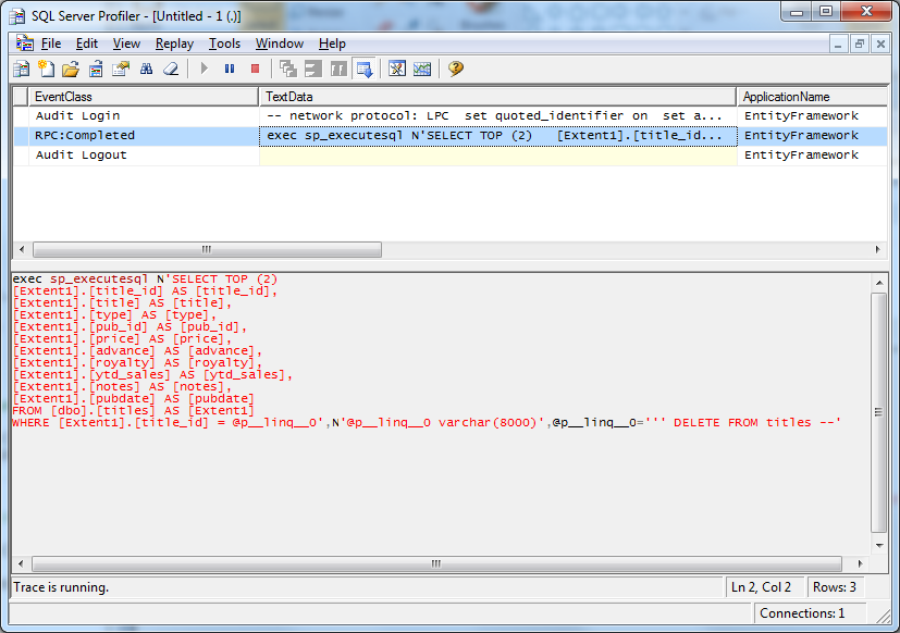 Profiler에서의 EF SQL문